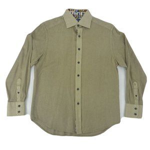 Robert Graham Shirt Men's M White Gold Stripes LS Button Down Guitars Flip Cuff‎